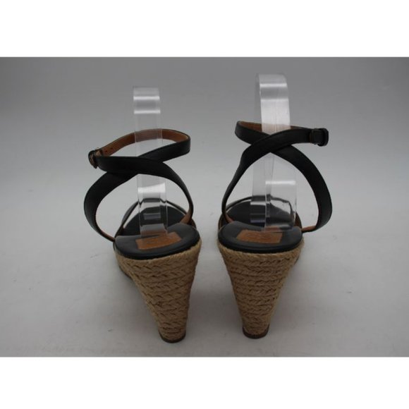 Tory Burch Black Marion Leather Espadrille Trim Quilted Wedge Sandals 9.5 M - Picture 9 of 12